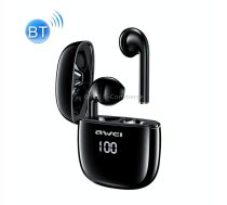 awei T28P Bluetooth V5.0 TWS Ture Wireless Sports LED Display Headset with Charging Case(Black)