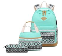 3 PCS/Set 1905-1 Polka Canvas Backpack Student School Bag(Green)