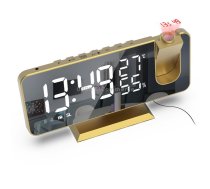 Mirror Surface LED Radio Projection Alarm Clock with Temperature & Humidity Display(Gold+White Characters)