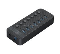 ORICO CT2U3-7AB-BK 7 In 1 Plastic Stripes Multi-Port USB HUB with Individual Switches, EU Plug(Black)