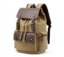 Canvas Leisure Backpack Computer Bag Student School Bag(Khaki)