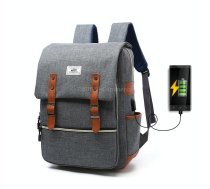 203 Outdoor Travel Shoulders Bag Computer Backpack with External USB Charging Port(Light Grey)