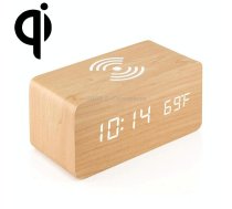 KD8801 5W Wooden Creative Wireless Charger LED Mirror Digital Display Sub-alarm Clock, Regular Style(Bamboo White Characters)