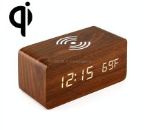 KD8801 5W Wooden Creative Wireless Charger LED Mirror Digital Display Sub-alarm Clock, Regular Style(Rosewood White Characters)