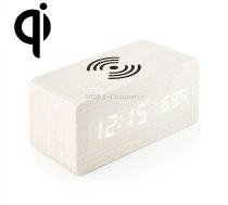 KD8801 5W Wooden Creative Wireless Charger LED Mirror Digital Display Sub-alarm Clock, Regular Style(White Wood White Characters)