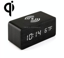 KD8801 5W Wooden Creative Wireless Charger LED Mirror Digital Display Sub-alarm Clock, Regular Style(Black Wood White Characters)