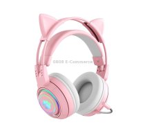 T25 RGB Stereo Cat Ear Bluetooth Wireless Headphones with Detachable Microphone(Pink)