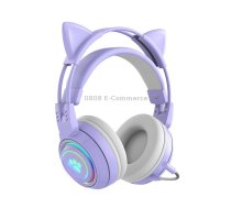 T25 RGB Stereo Cat Ear Bluetooth Wireless Headphones with Detachable Microphone(Purple)
