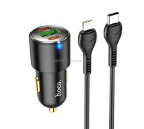 hoco NZ6 Dual Type-C / USB-C + USB PD45W 3-port Car Charger with Type-C / USB-C to 8 Pin Charging Cable(Black)