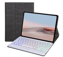 For Microsoft Surface Go 4 / 3 / 2 / 1 SFGOS Tri-color Backlit Tree Texture Bluetooth Keyboard Leather Case(Black + White)