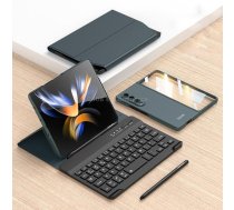 For Samsung Galaxy Z Fold4 5G Magnetic Folding Bluetooth Keyboard Leather Case(Dark Green)