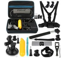 PULUZ 20 in 1 Accessories Combo Kits with EVA Case (Chest Strap + Head Strap + Suction Cup Mount + 3-Way Pivot Arm + J-Hook Buckles + Extendable Monopod + Tripod Adapter + Bobber Hand Grip     + Storage Bag + Wrench) for GoPro Hero12 Black / Hero11 /10 /9