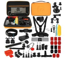 PULUZ 53 in 1 Accessories Total Ultimate Combo Kits with Orange EVA Case (Chest Strap + Suction Cup Mount + 3-Way Pivot Arms + J-Hook Buckle + Wrist Strap + Helmet Strap + Extendable Monopod + Surface Mounts + Tripod Adapters + Storage Bag + Handlebar Mou