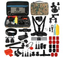 PULUZ 53 in 1 Accessories Total Ultimate Combo Kits with Camouflage EVA Case (Chest Strap + Suction Cup Mount + 3-Way Pivot Arms + J-Hook Buckle + Wrist Strap + Helmet Strap + Extendable     Monopod + Surface Mounts + Tripod Adapters + Storage Bag + Handl