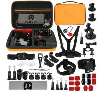 PULUZ 45 in 1 Accessories Ultimate Combo Kits with Orange EVA Case (Chest Strap + Suction Cup Mount + 3-Way Pivot Arms + J-Hook Buckle + Wrist Strap + Helmet Strap + Surface Mounts + Tripod Adapter + Storage Bag + Handlebar Mount + Wrench) for GoPro Hero1