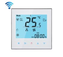 LCD Display Air Conditioning 2-Pipe Programmable Room Thermostat for Fan Coil Unit, Supports Wifi(White)