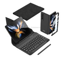 For Samsung Galaxy Z Fold4 GKK Magnetic Folding Bluetooth Keyboard Leather Case with Pen(Black)
