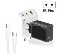 GaN PD65W Type-C x 2 + USB3.0 Charger with Type-C to Type-C Data Cable ,EU Plug(Black)