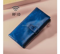 TP-189 Oilskin Leather Multi-functional Zipper RFID Leather Wallet(Sapphire Blue)