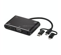 3 in 1 8 Pin + Micro USB + Type-C to AV + HDMI + VGA 15 Pin HD Screen Player Adapter Converter with Audio