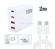 GaN 100W Dual USB + Dual USB-C/Type-C Multi Port Charger with 2m Type-C to Type-C Data Cable Set US / EU Plug