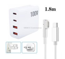 GaN 100W Dual USB+Dual USB-C/Type-C Multi Port Charger with 1.8m Type-C to MagSafe 1 / L Header Data Cable US / EU Plug