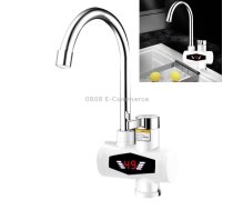 Dynamic Digital Display Instant Heating Electric Hot Water Faucet Kitchen&Domestic Hot&Cold Water Heater EU Plug, Style:Large Elbow