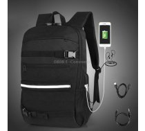 16 inch Men Business Large-Capacity Backpack With USB Charging Anti-Theft Lock Skateboard Bag(Black)