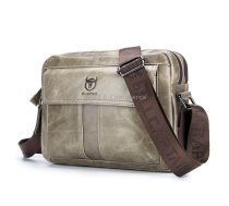 BULL CAPTAIN Double Layer Leather One Shoulder Messenger Bag For Men(Beige)