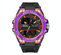 SANDA Dual Digital Display Luminous Stopwatch Chronograph Alarm Clock Men Quartz Sports Watch(6024 Symphony Purple)