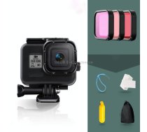 For GoPro HERO8 Black 45m Waterproof Housing Protective Case with Buckle Basic Mount & Screw & (Purple, Red, Pink) Filters & Floating Bobber Grip & Strap & Anti-Fog     Inserts (Black)
