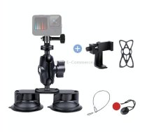 Dual Suction Cup Mount Holder with Tripod Adapter & Screw & Phone Clamp & Anti-lost Silicone Net for for GoPro Hero12 Black / Hero11 /10 /9 /8 /7 /6 /5, Insta360 Ace / Ace Pro,     DJI Osmo Action 4 and Other Action Cameras, Smartphones(Black)