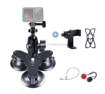 Triangle Suction Cup Mount Holder with Tripod Adapter & Screw & Phone Clamp & Anti-lost Silicone Net for for GoPro Hero12 Black / Hero11 /10 /9 /8 /7 /6 /5, Insta360 Ace / Ace     Pro, DJI Osmo Action 4 and Other Action Cameras, Smartphones(Black)