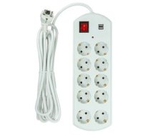 Extension cord 5m, 10 sockets, 2x USB, with switch