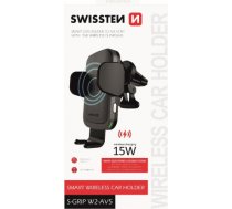 Swissten W2-AV5 Air Vent Turētājs Gaisa Restei Ar 15W Wireless Uzlādi + Micro USB Vads 1.2m Melns W2-AV5