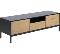 TV galds SEAFORD, 140x40xH45cm, rāmis MDF, lakots, matēts melns, 2 durvis, savvaļas ozolkoka papīrs, 1 atvilktne, metāla AC81691