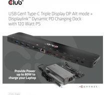 Club 3d CLUB3D USB Gen1 Type-C Triple Display DP Alt mode Displaylink Dynamic PD Charging Dock with 120 Watt PS CSV-1566