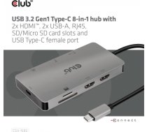 Club 3d CLUB3D USB 3.2 Gen1 Type-C 8-in-1 hub with 2x HDMI, 2x USB-A, RJ45, SD/ Micro SD card slots and USB Type-C female port CSV-1593