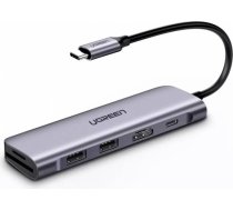 UGREEN CM195 Hub adapter 6 in 1 USB-C to 2x USB 3.0, HDMI, SD/microSD, 100W (gray) 70411