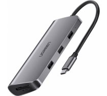 UGREEN 8in1 Adapter USB-C to HDMI 4K, 3x USB 3.0, Type-C, RJ45, SD, Micro SD (gray) 40873