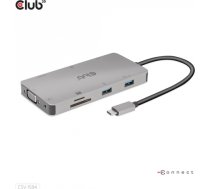 Club 3d CLUB3D USB Gen1 Type-C 9-in-1 hub with HDMI, VGA, 2x USB Gen1 Type-A, RJ45, SD/Micro SD card slots and USB Gen1 Type-C Female port CSV-1594