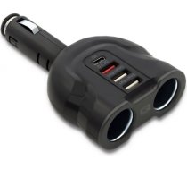 Qoltec 50641 Car Charger 12-24V | 52W | 5V | 2.4A| 2xUSB | USB QC 3.0 | USB C PD | 2x Cigarette Lighter Splitter 50641