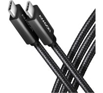 Axagon Data and charging USB 3.2 Gen 1 cable length 2 m. PD 60W, 3A. Black braided. BUCM3-CM20AB