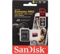 SANDISK Extreme PRO 64GB microSDXC + SD Adapter + 2 years RescuePRO Deluxe up to 200MB/s & 90MB/s Read/Write speeds A2 C10 V30 UHS-I U3 SDSQXCU-064G-GN6MA