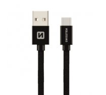 Swissten Textile Universāls Quick Charge 3.1 USB-C uz Lightning Datu un Uzlādes Kabelis 1.2m Melns SW-QU-TYPCL-IGHT-BK