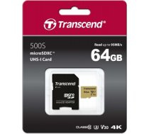 TRANSCEND 64GB microSDXC I Class 10 U3 V30 MLC with Adapter TS64GUSD500S