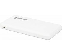 Manhattan Power Bank, 10000 mAh, Output: 2x USB-A (2.1A & 1A), Input: USB-C & Micro-USB (both 2A), White, One Year Warranty, Blister 406277