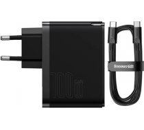 Baseus GaN USB-C + USB wall charger, 100W + 1m cable (black) CCGP090201