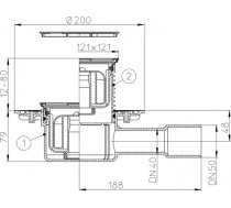 HL traps DN40/50 "Primus" 121x121mm, nerūs tēr. reste,, KLICK-KLACK HL510NPR-3000