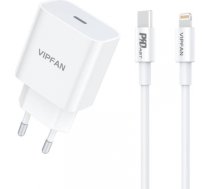 Vipfan E04 wall charger, USB-C, 20W, QC 3.0 + Lightning cable (white) E04 CL